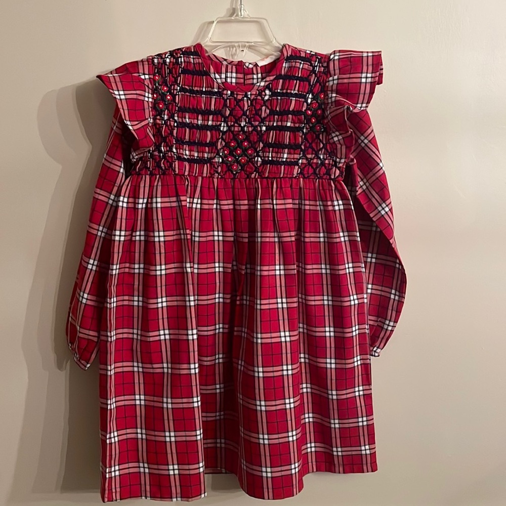 Masala Baby size 4, smocked red plaid dress. 100% cotton